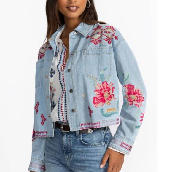 NWT Johnny Was Biya 3JWorkshop JWLA Embroidered Denim Jean Jacket Talulla - Picture 1 of 7